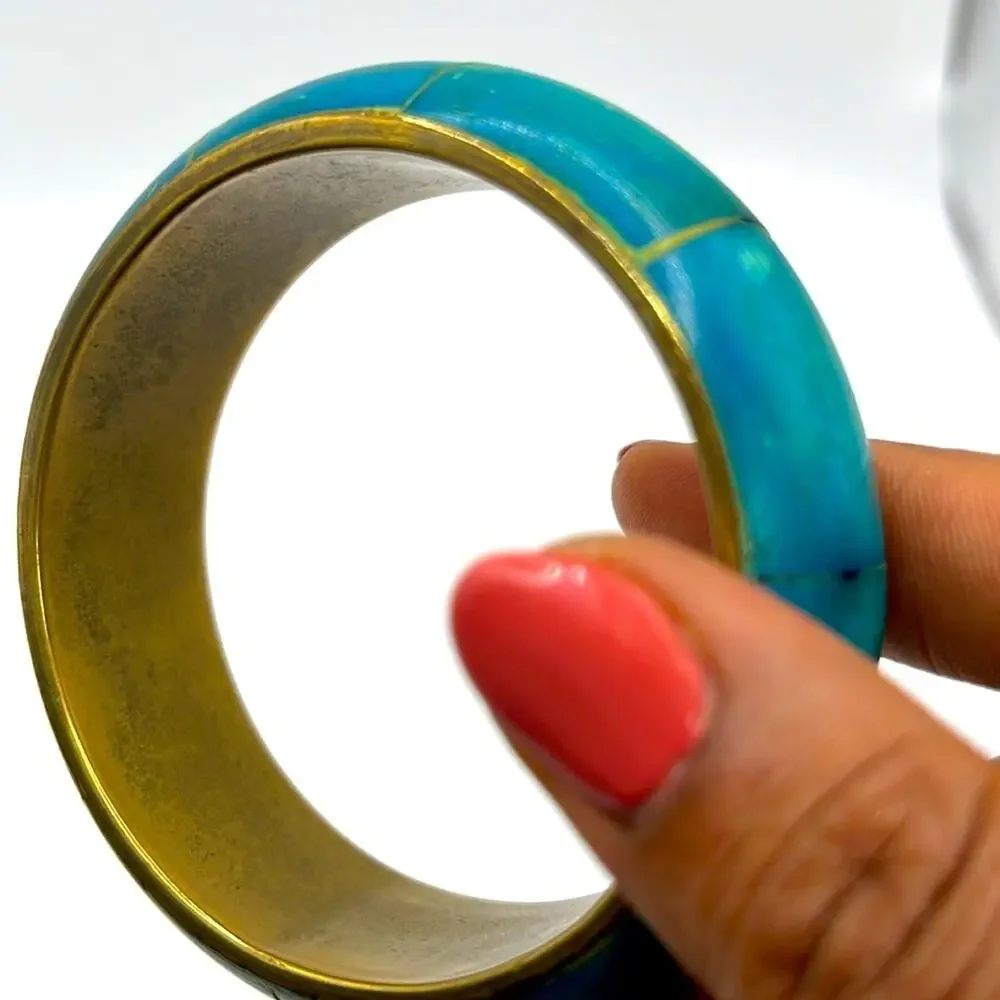 Vintage Nordstrom brass Blue Bangle Bracelet